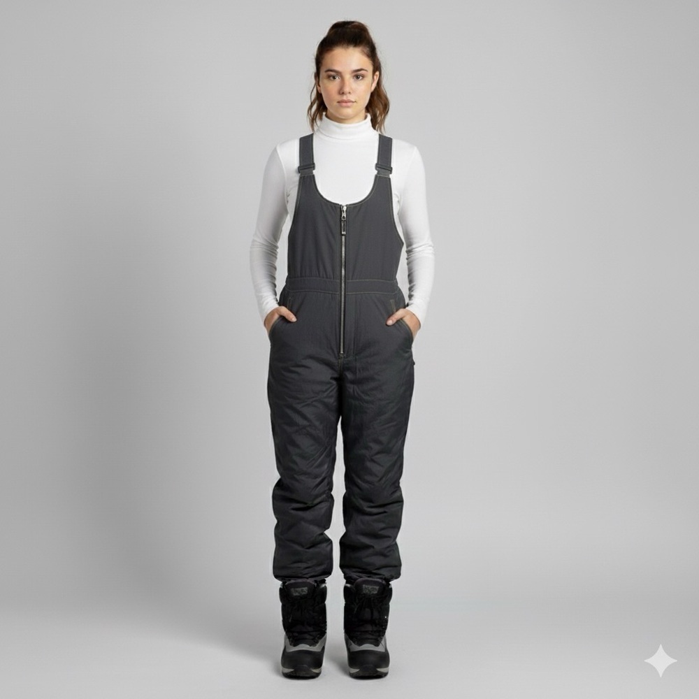Vintage 80s Black Insulated Ski Pants Bib Overalls - Small